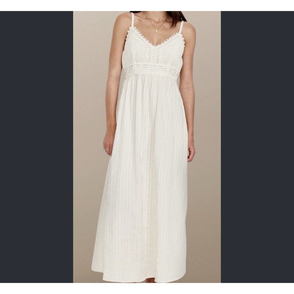 NWT  OLD NAVY Dress Womens Medium CROCHET BODICE Ivory FLARE Maxi SUNDRESS